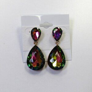 Vitrail Multicolor Green Fuchsia Crystal Dangle Teardrop Earrings Wedding Prom